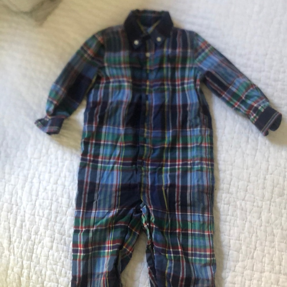Plaid long sleeve romper